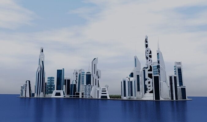 Sci-fi City 3D Model Low-poly 3D model