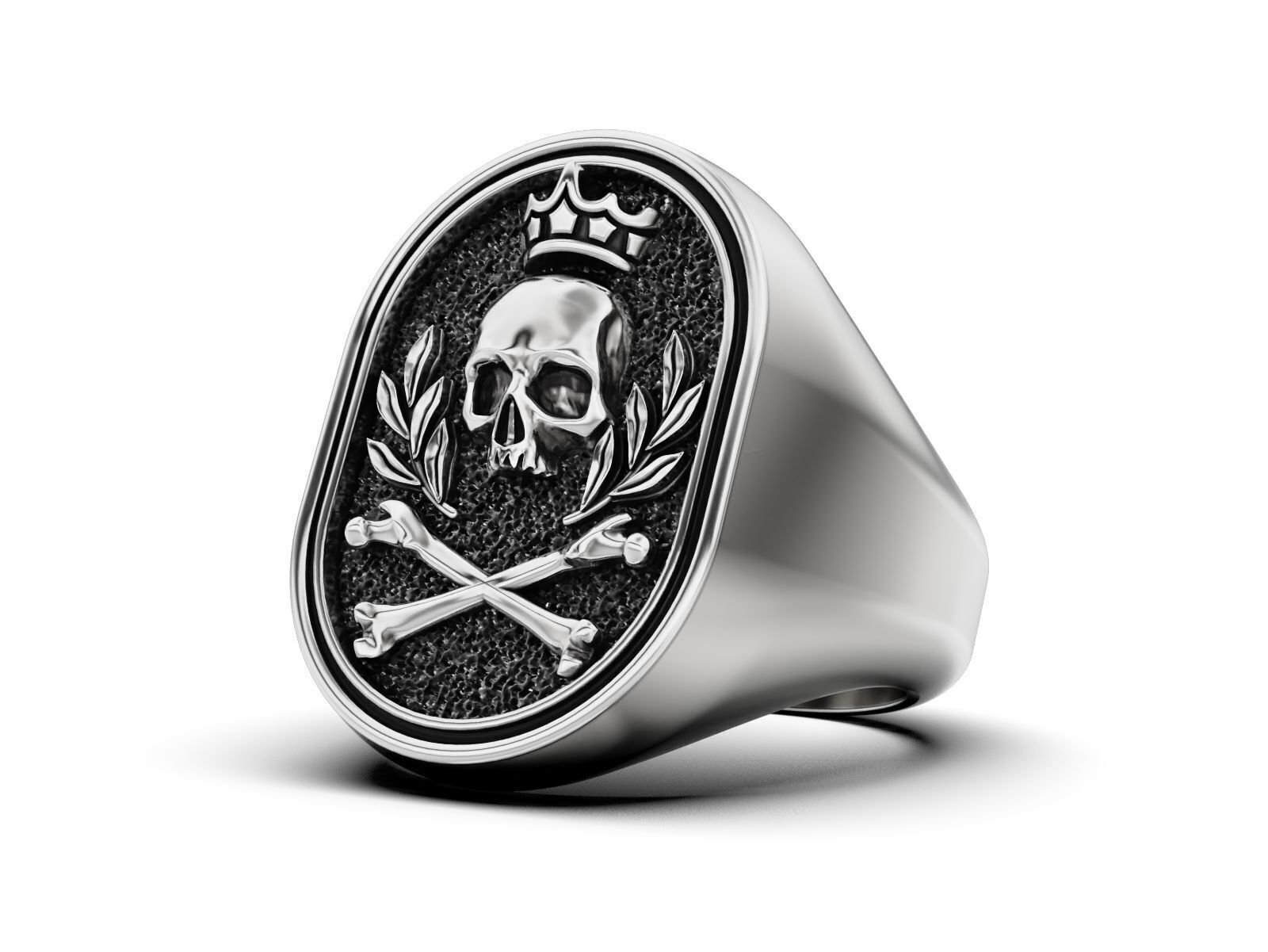 Skull Crown Signet Ring 3D print model_4