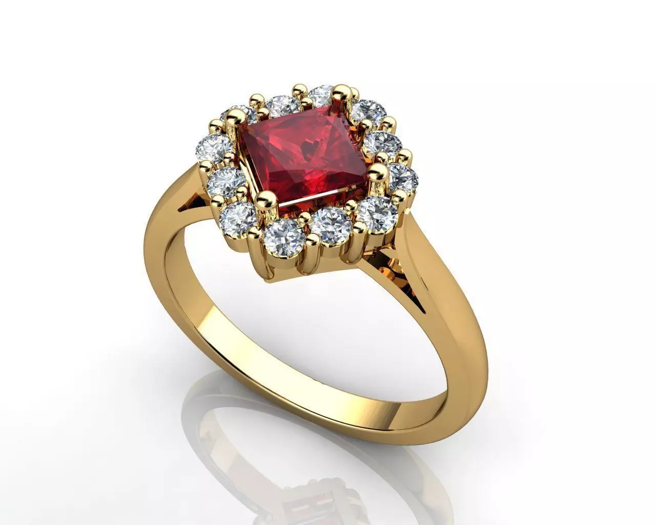 Diamond and Ruby FireCracker Ring 18K 3D print model