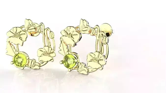 Birthflower Circle Stud Earring August 3D print model