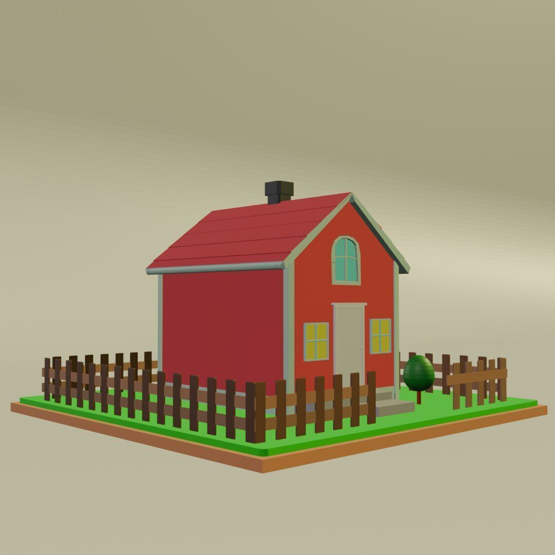 Low Poly Cartoon House Low-poly 3D model_6