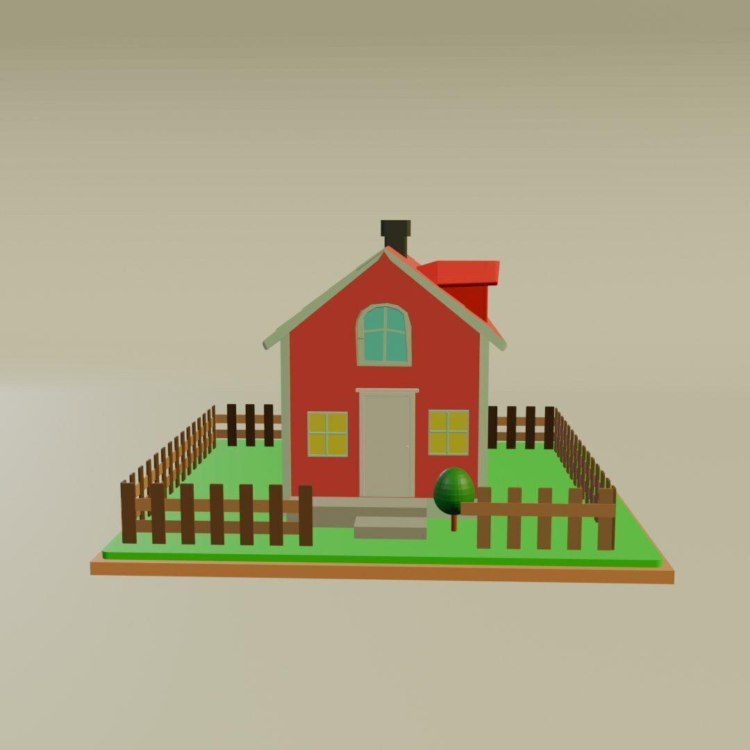 Low Poly Cartoon House Low-poly 3D model_7
