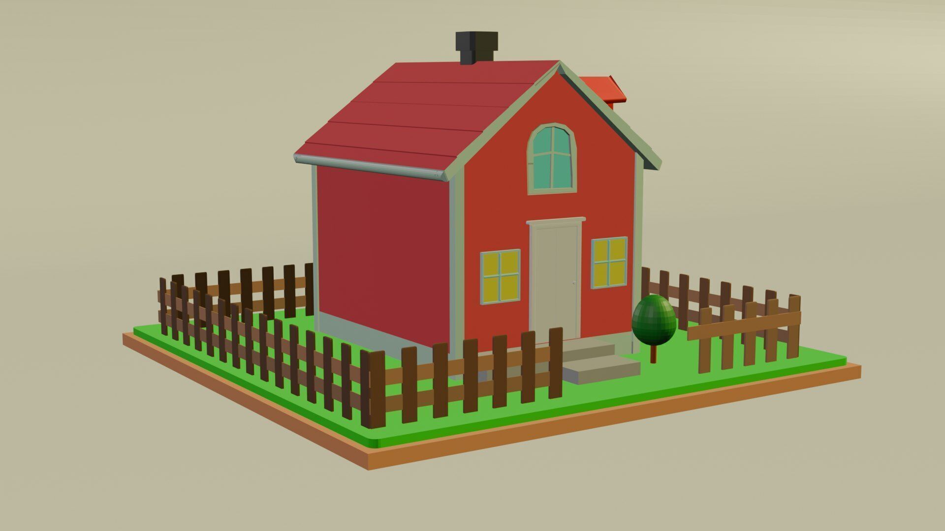 Low Poly Cartoon House Low-poly 3D model_2