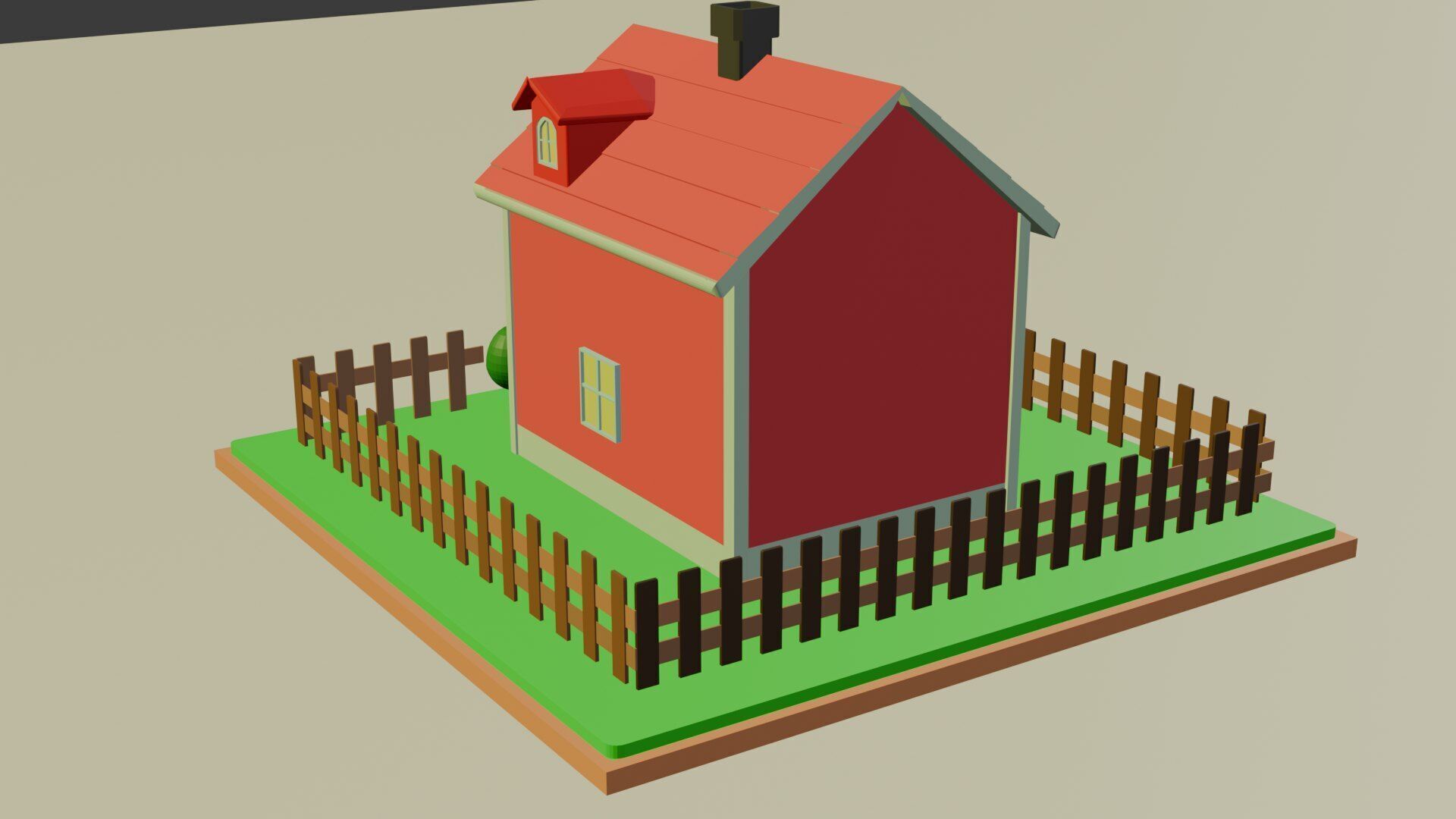 Low Poly Cartoon House Low-poly 3D model_4