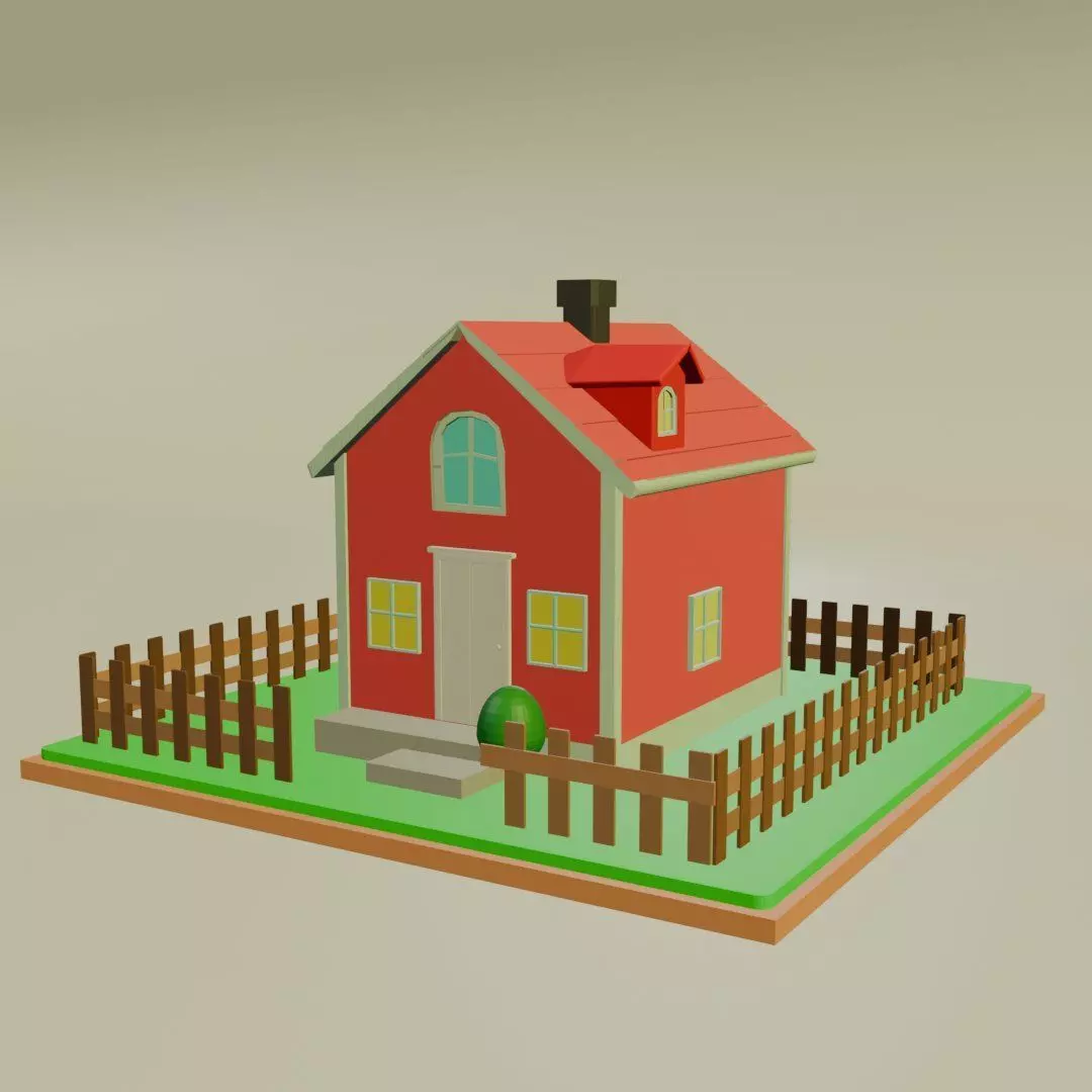 Low Poly Cartoon House Low-poly 3D model_0