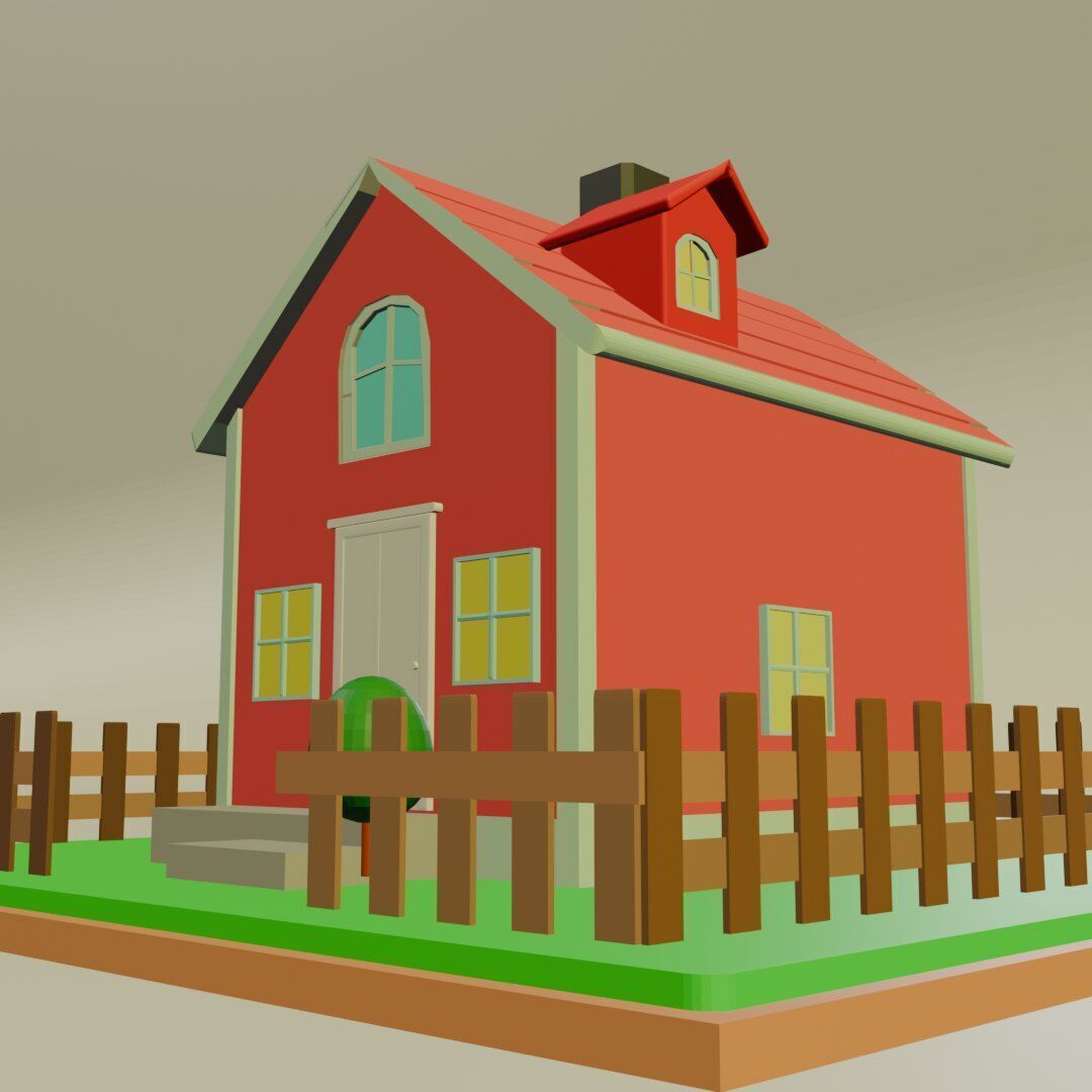 Low Poly Cartoon House Low-poly 3D model_8