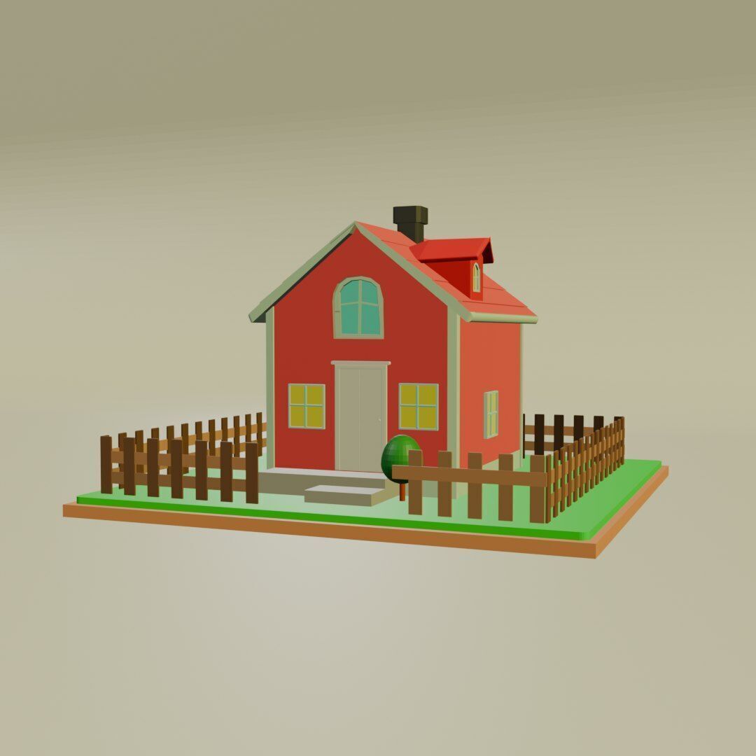 Low Poly Cartoon House Low-poly 3D model_11
