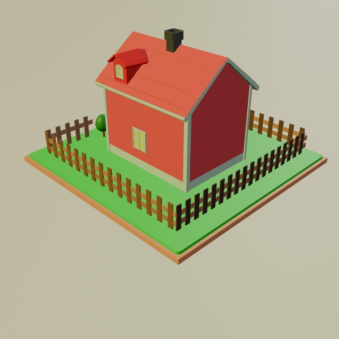 Low Poly Cartoon House Low-poly 3D model_12