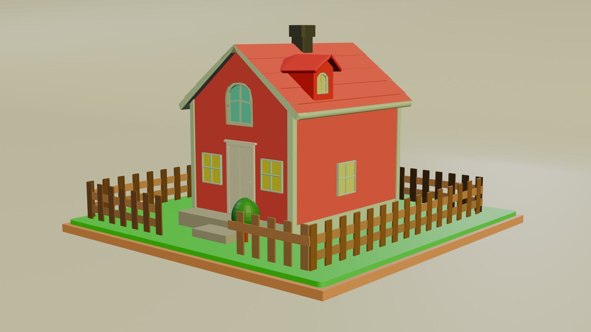 Low Poly Cartoon House Low-poly 3D model_1
