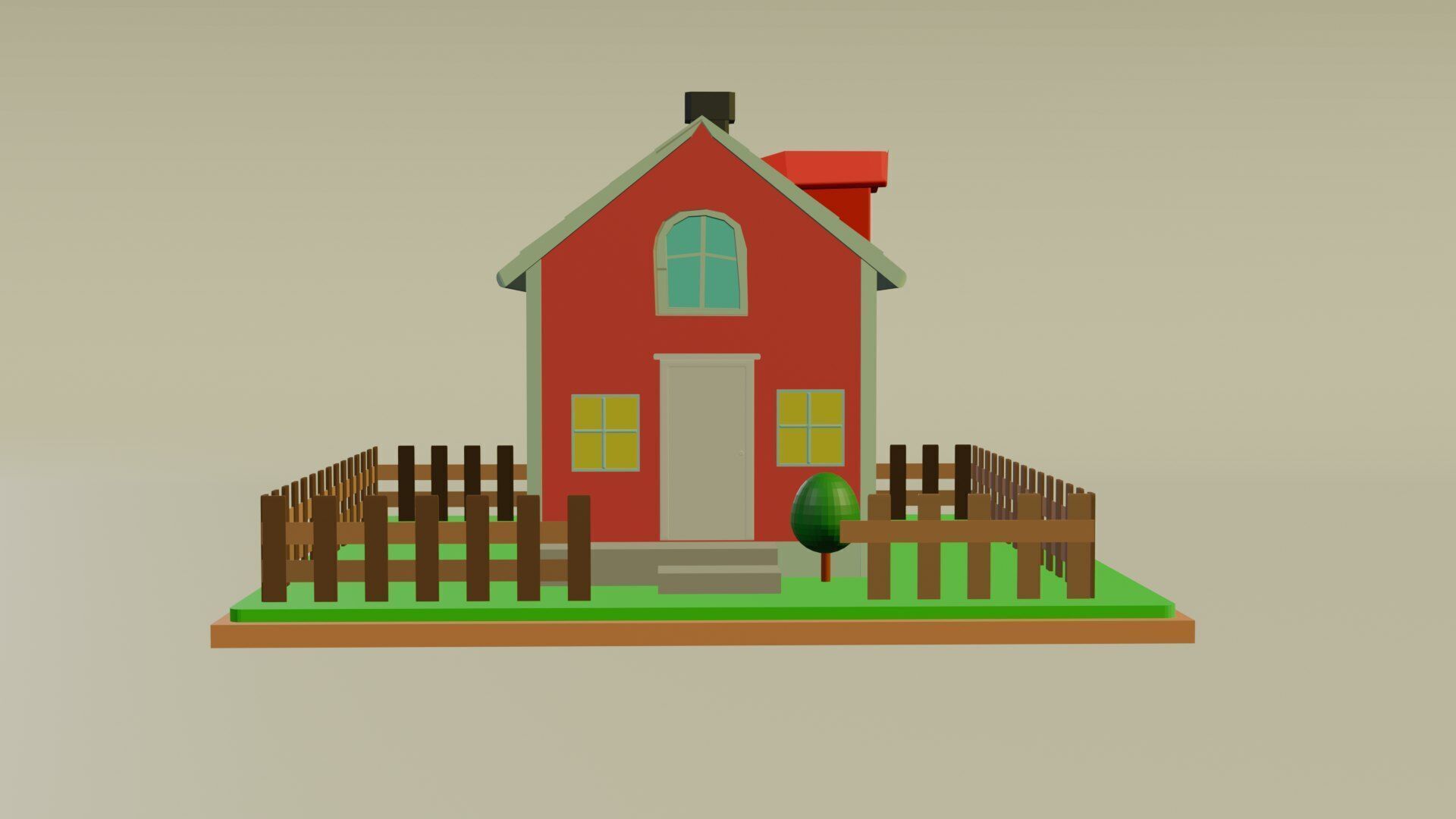 Low Poly Cartoon House Low-poly 3D model_5