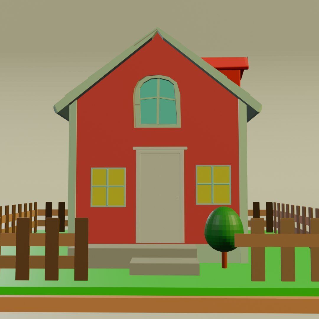 Low Poly Cartoon House Low-poly 3D model_13
