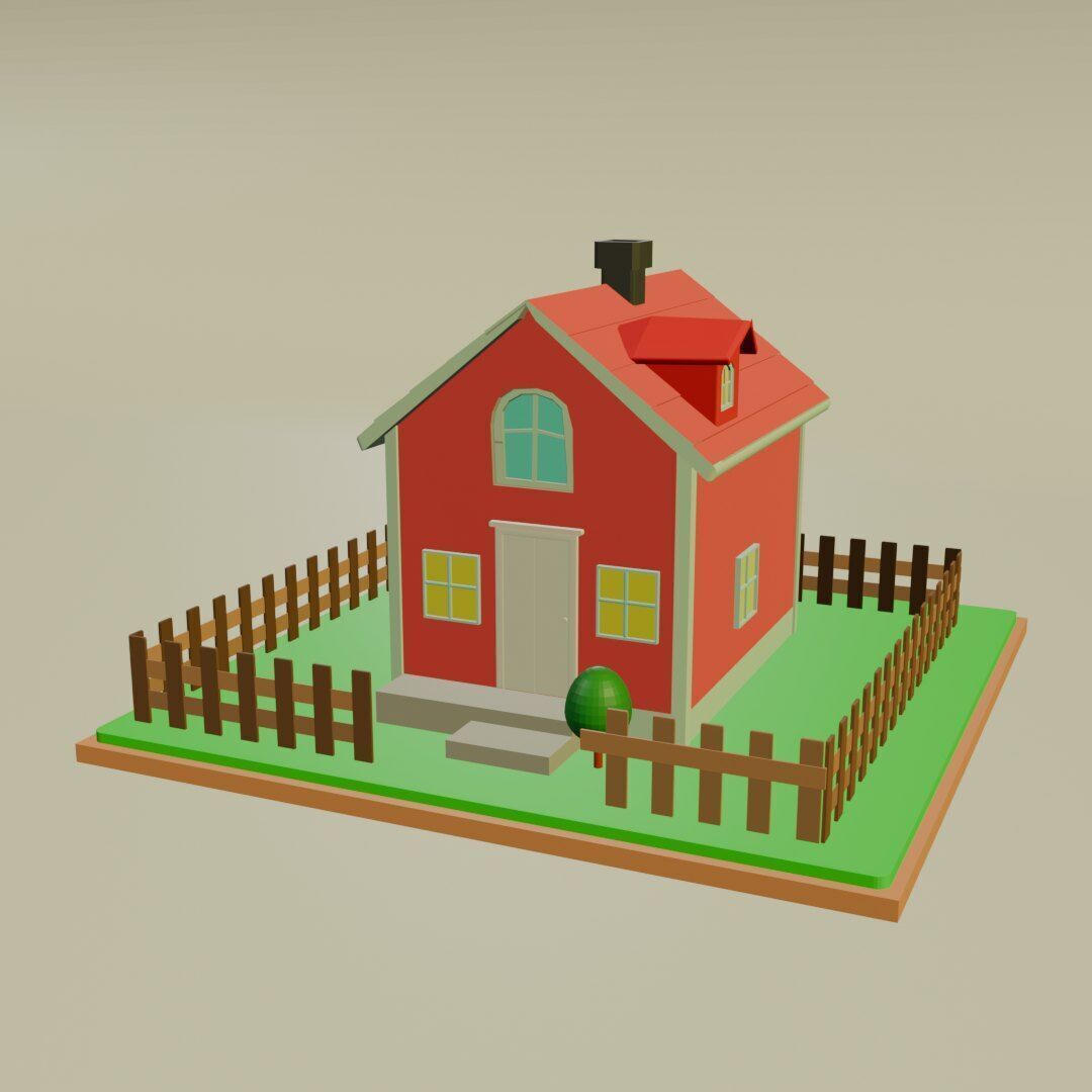 Low Poly Cartoon House Low-poly 3D model_9