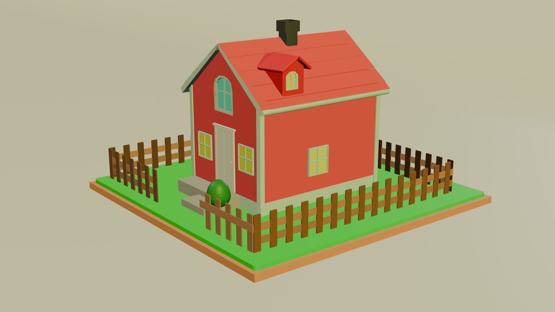 Low Poly Cartoon House Low-poly 3D model_3