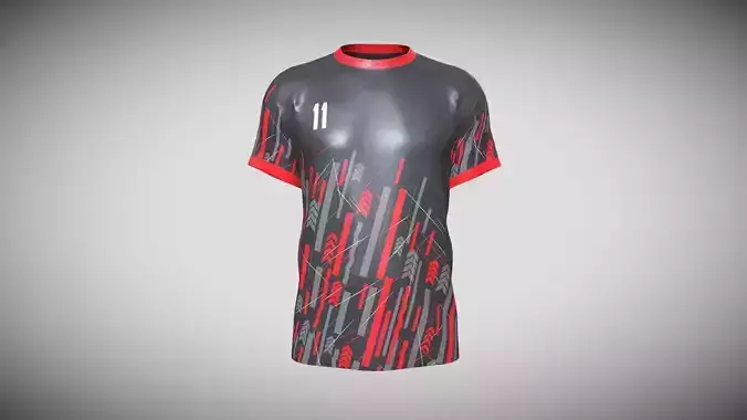 Soccer Sports Red Jersey Player-11 In Low Poly