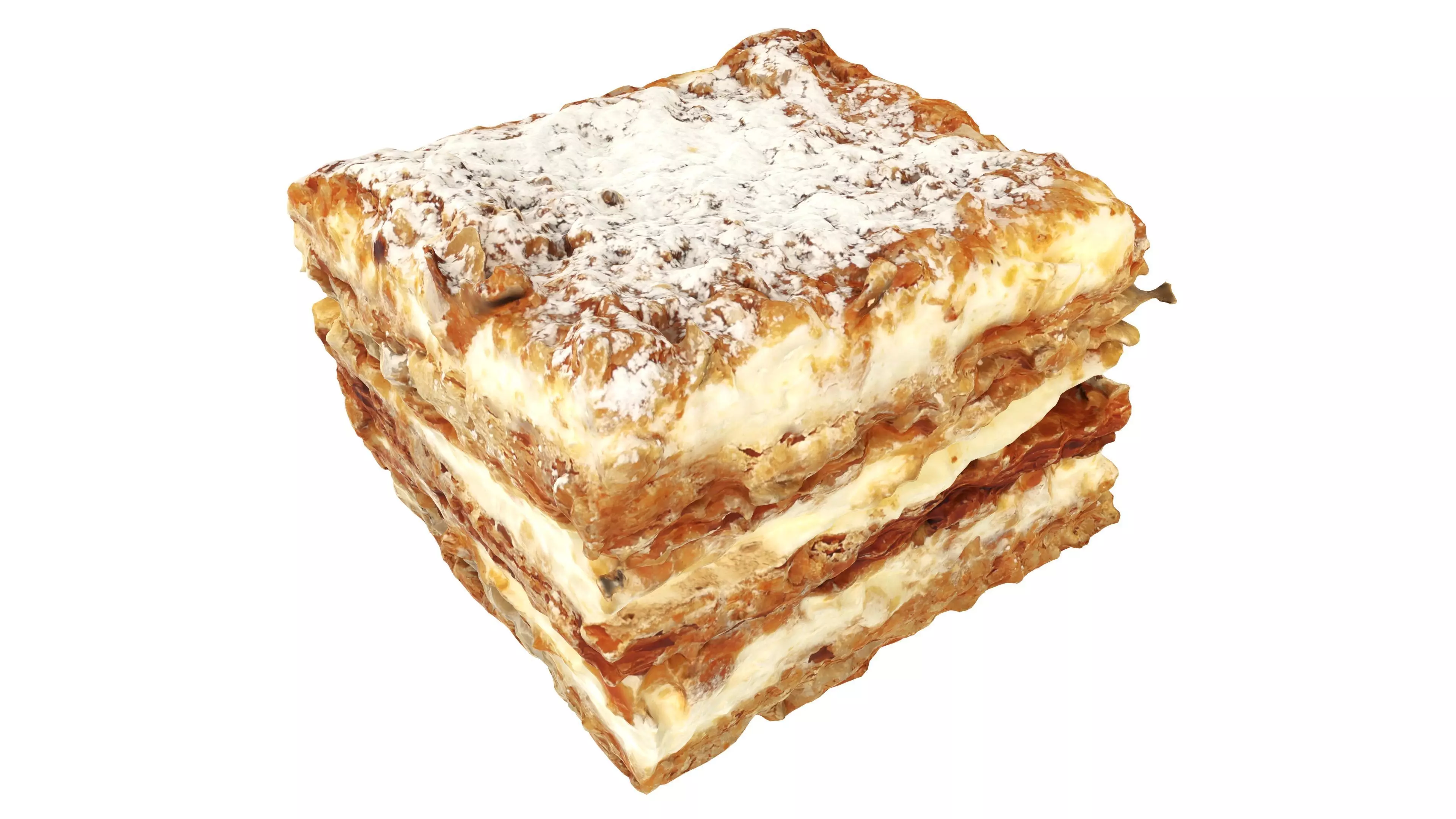 Layered cake with cream piece Low-poly 3D model_0