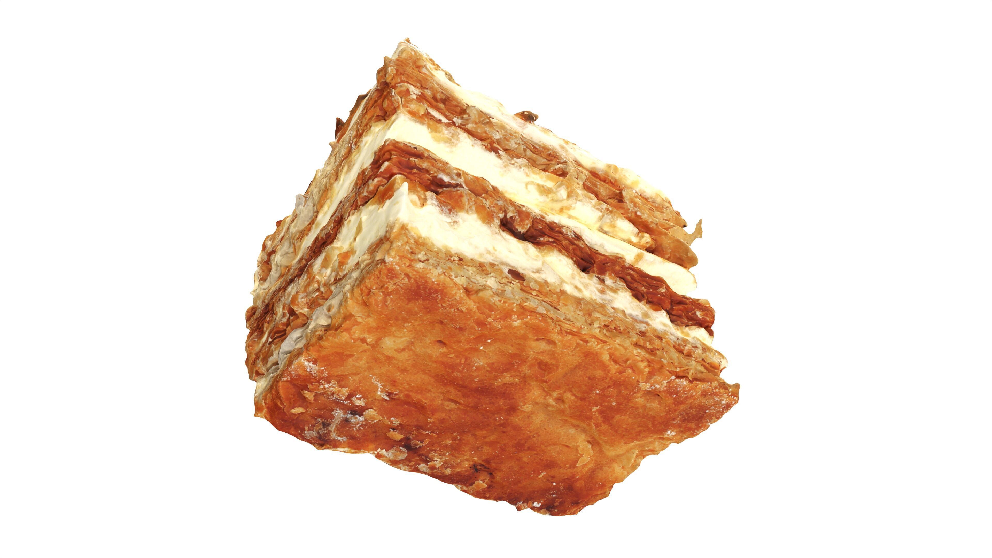 Layered cake with cream piece Low-poly 3D model_3