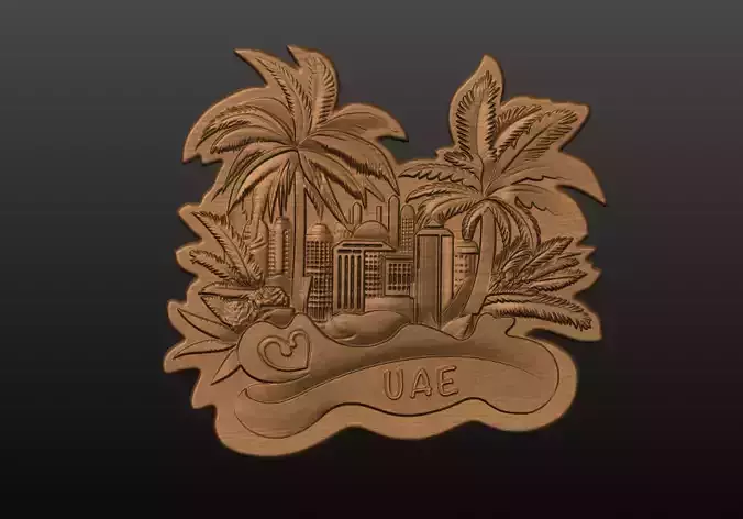 3d Dubai Skyline UAE Cityscape with Palm Trees Arabic Wall Art 3D print model