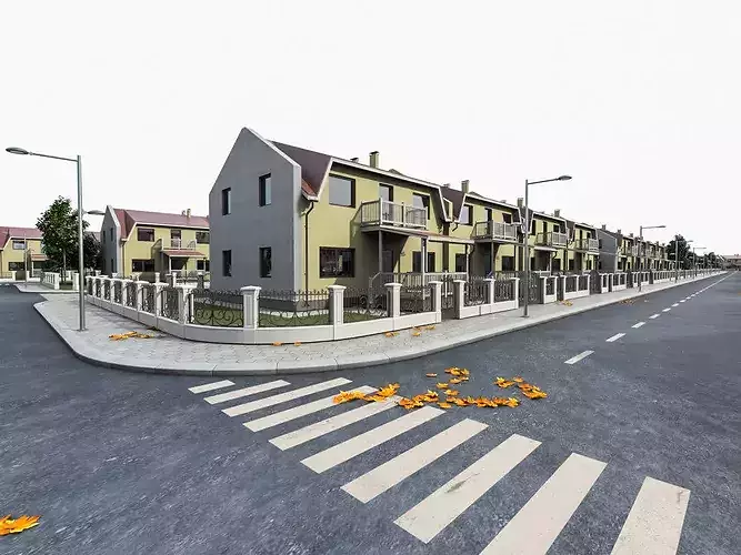 Neighborhood Houses 01 Low-poly 3D model 3