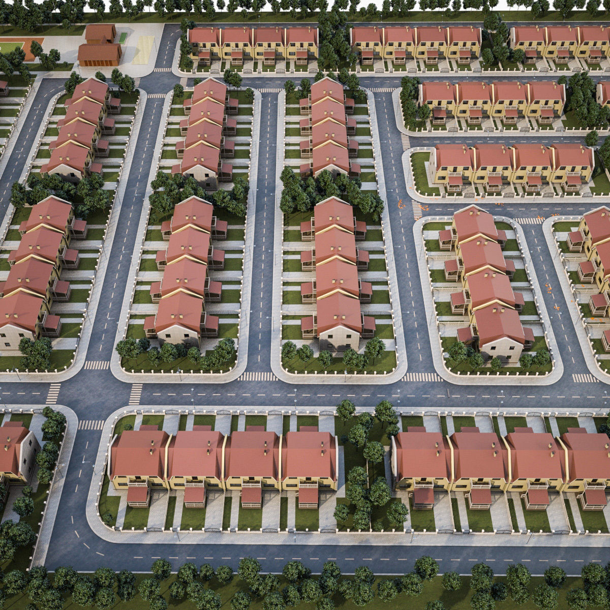 Neighborhood Houses 01 Low-poly 3D model_1