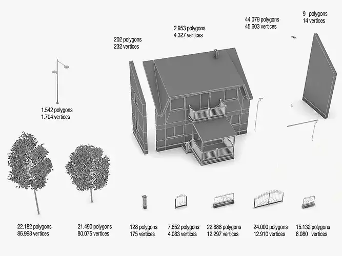 Neighborhood Houses 01 Low-poly 3D model 4