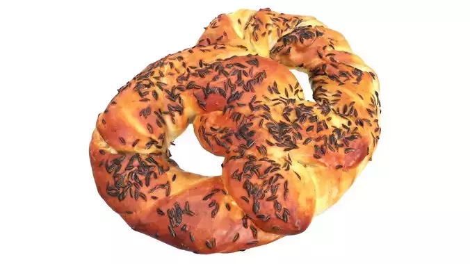 Pretzel with cumin seeds Low-poly 3D model