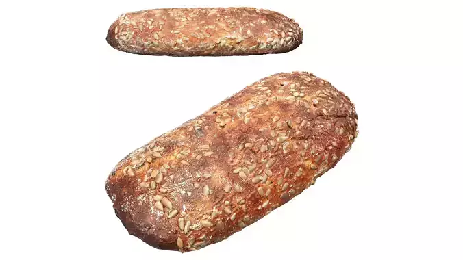 Rectangle rye bread with seeds Low-poly 3D model