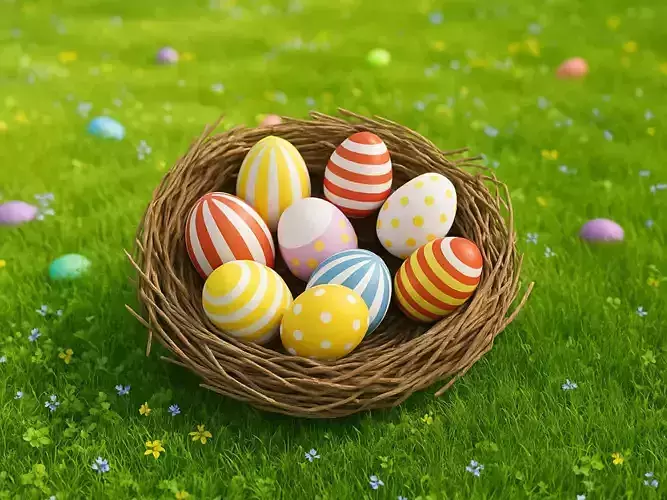Easter Nest with Eggs 3D model