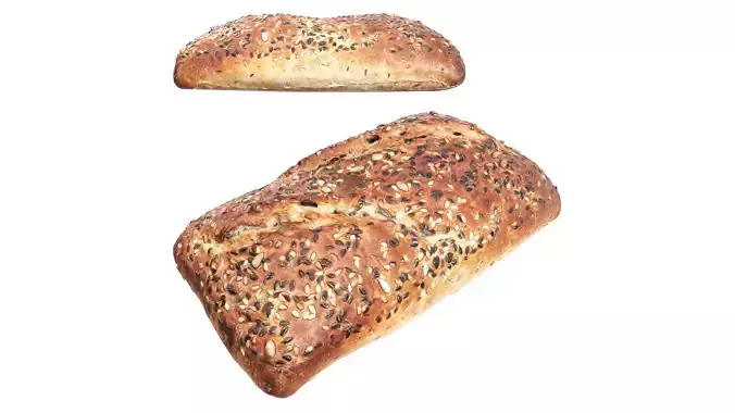 Rectangle wheat bread with seeds Low-poly 3D model