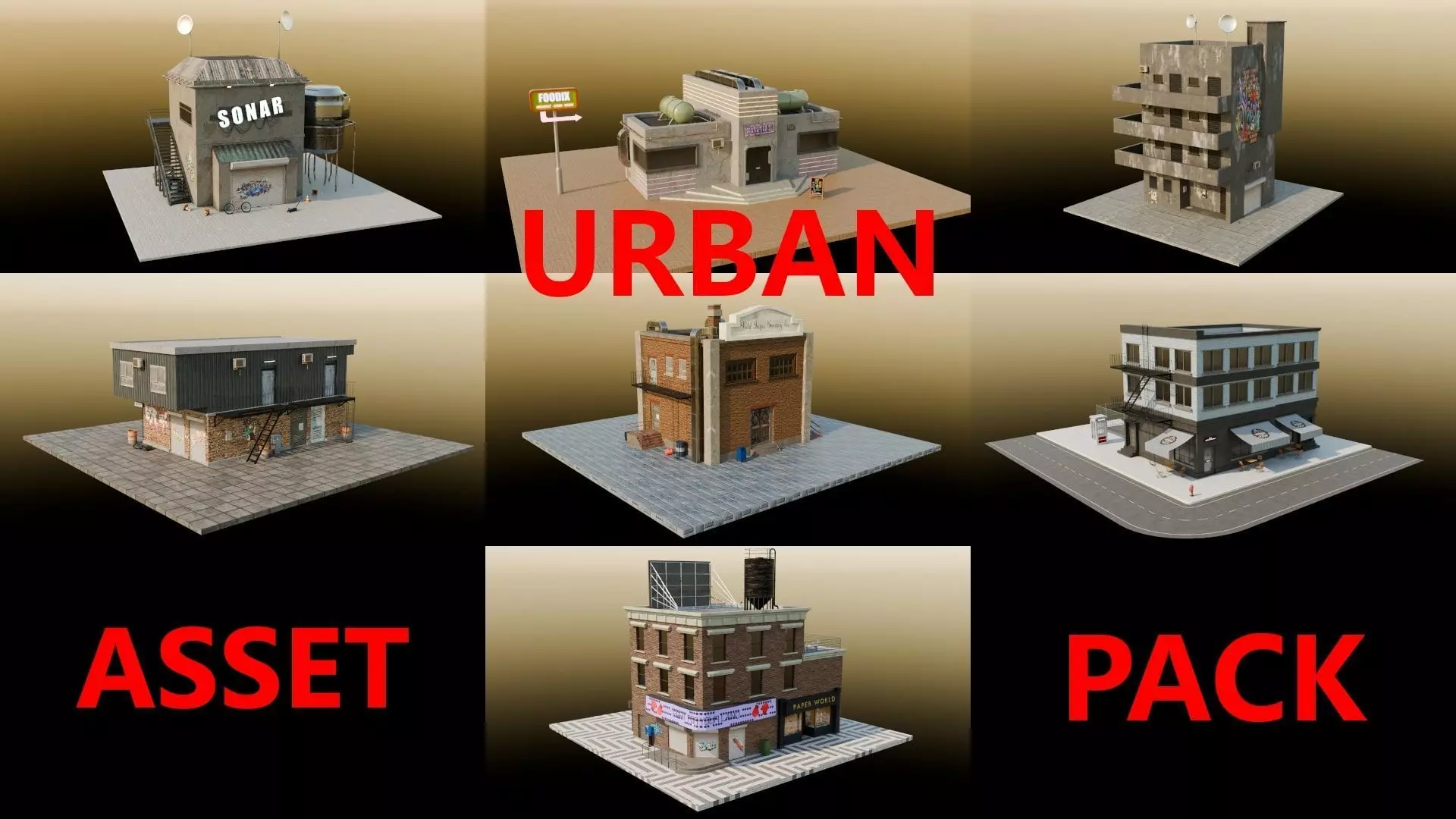 Urban Buildings Asset 3D model_0