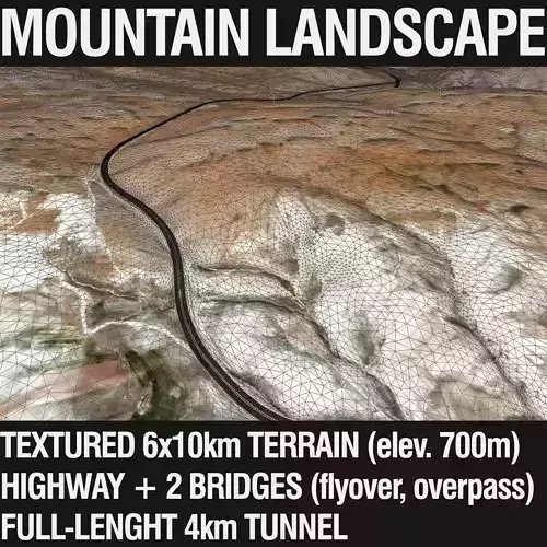 Mountain Terrain with Highway and Tunnel Low-poly 3D model