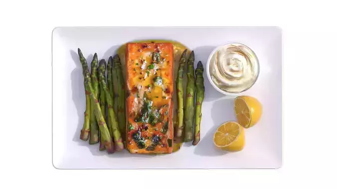 Greek Marinated Salmon Steak with Asparagus Low Low-poly 3D model