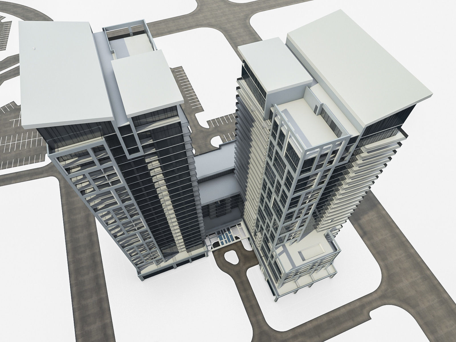 Residential Tower Complex 02 Low-poly 3D model_4