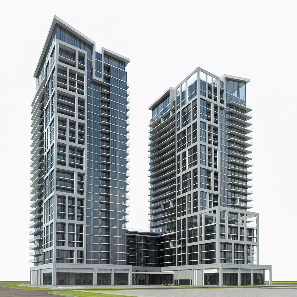 Residential Tower Complex 02 Low-poly 3D model_0