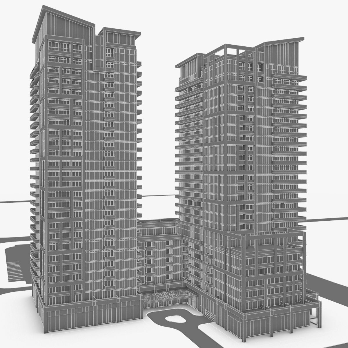 Residential Tower Complex 02 Low-poly 3D model_11