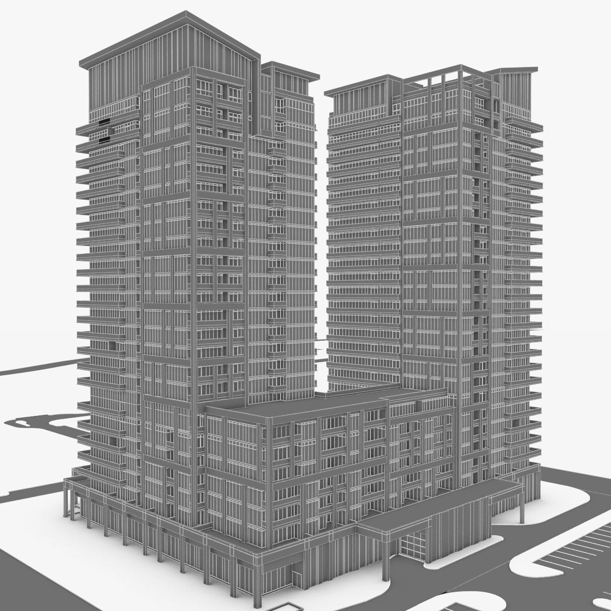 Residential Tower Complex 02 Low-poly 3D model_8