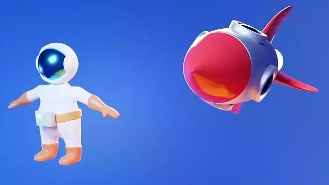 Astronaut Rigged - Rocket and Planet stylized 3D Low Poly