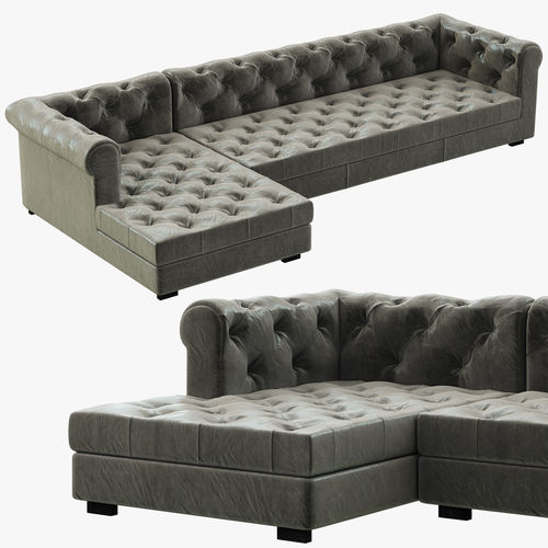 RH Modern Modena Chesterfield Leather Left-Arm Chaise Sectional 3D model