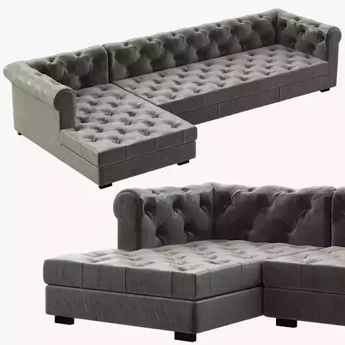 RH Modern Modena Chesterfield Leather Left-Arm Chaise Sectional