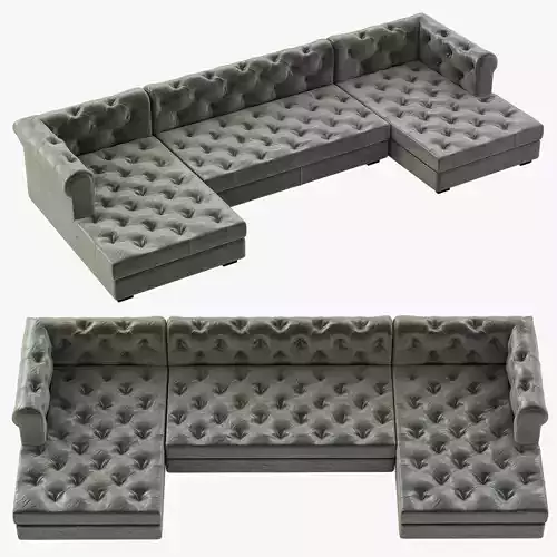 RH Modern Modena Chesterfield Leather U-Chaise Sectional 3D model