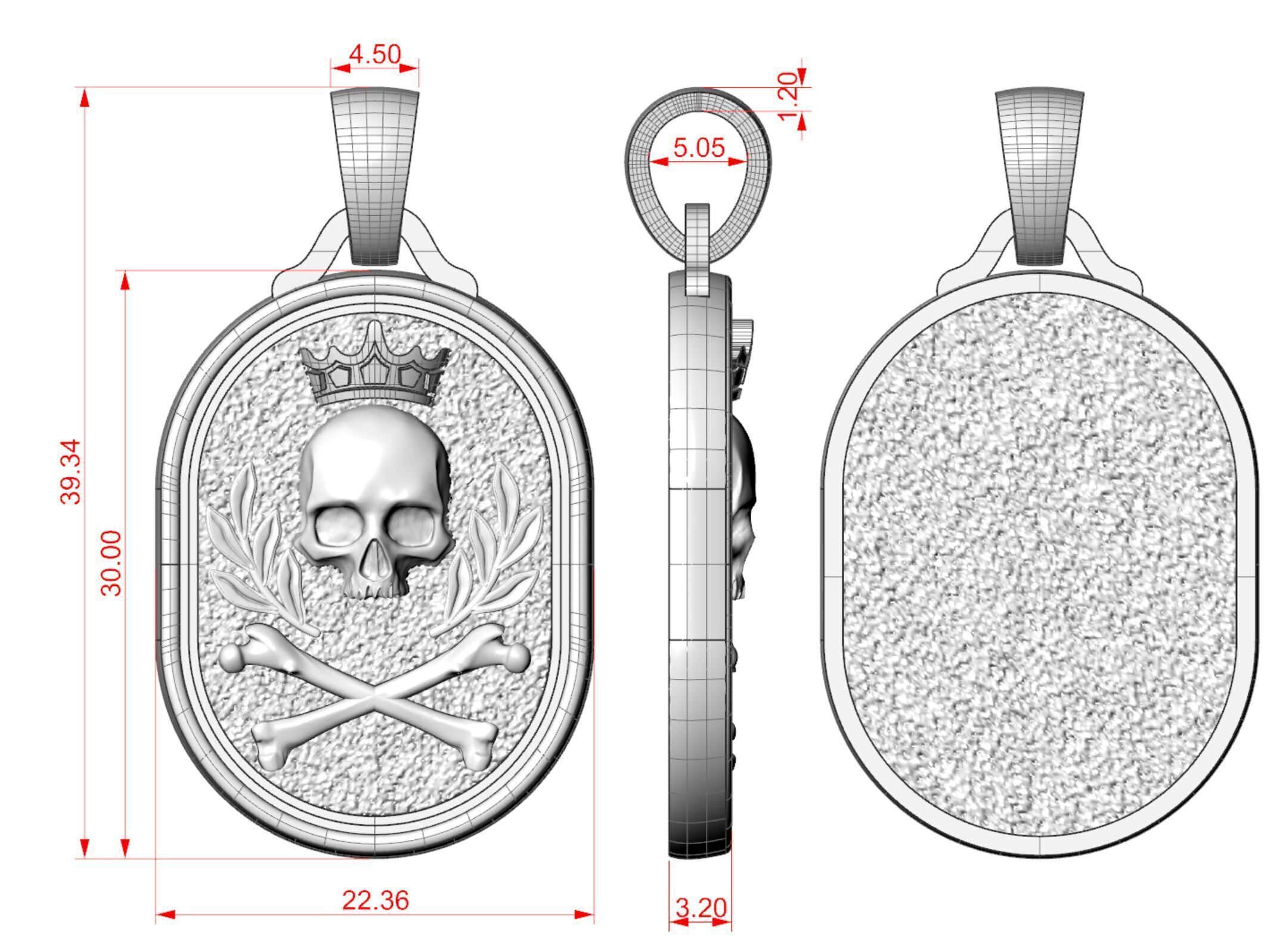 Skull Crown Signet Pendant 3D print model_1