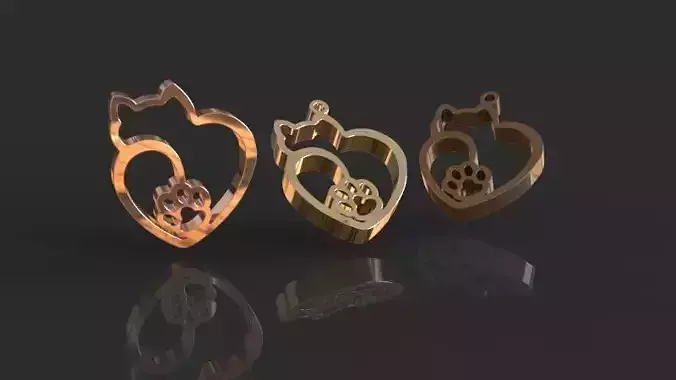 cat paw heart pendant