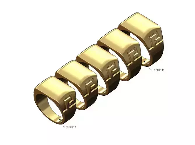 Vintage greek key dome square signet ring US sizes 7to11