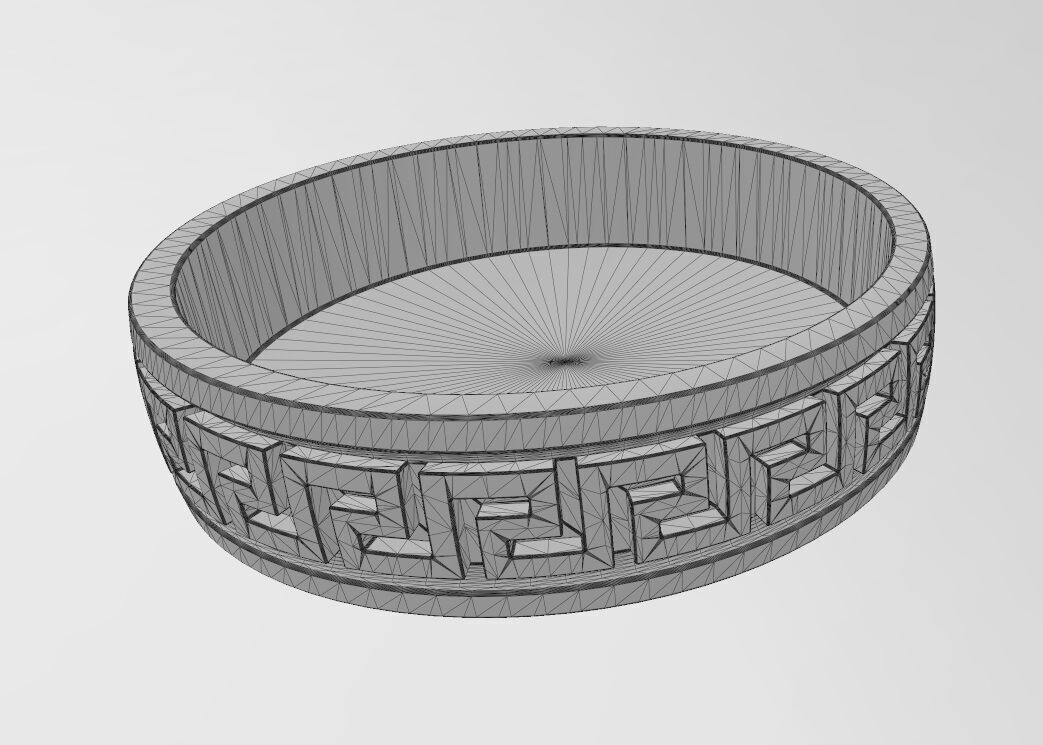 Vintage greek key pattern carved dish and bowl 3D print model_12