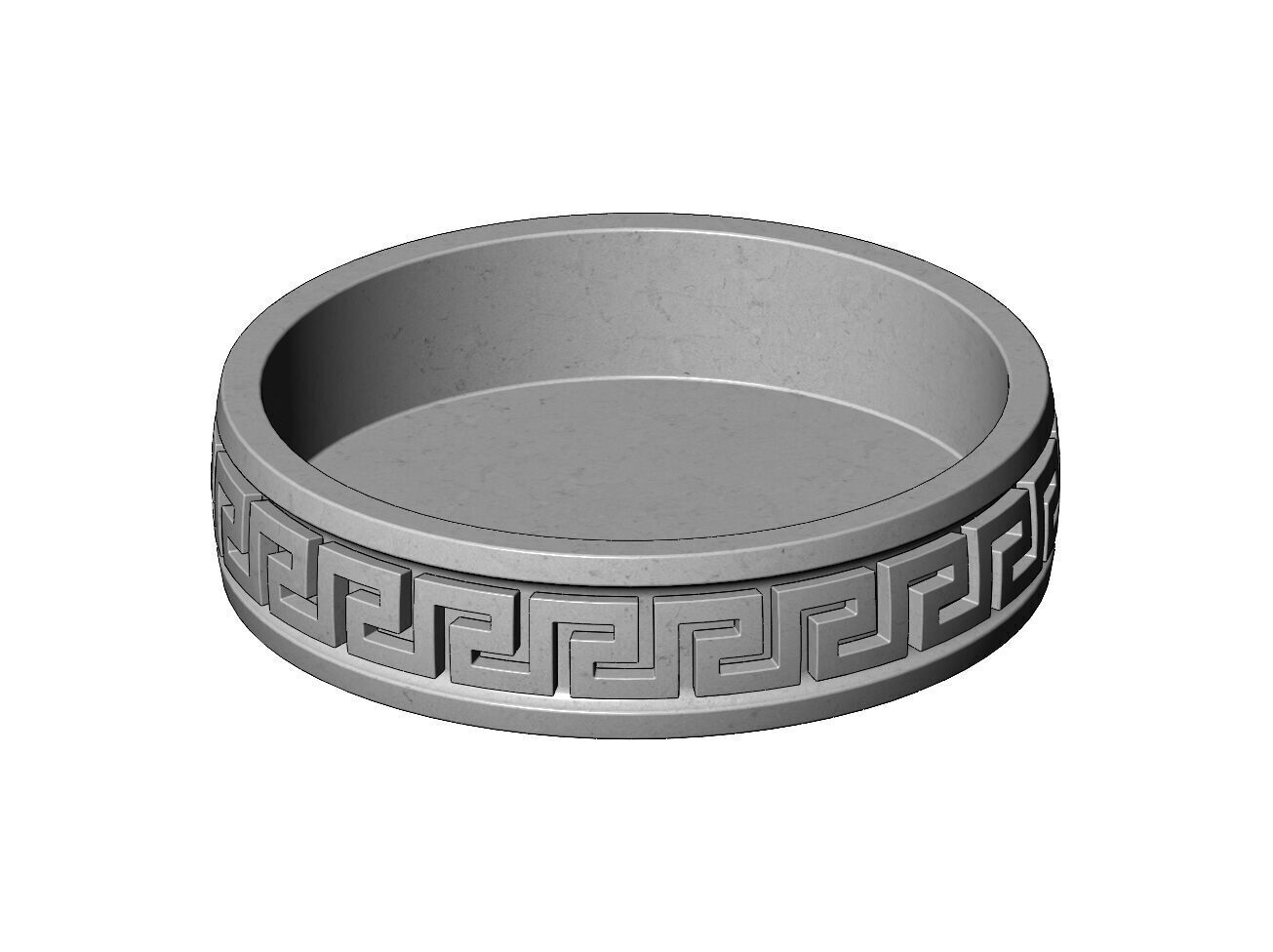 Vintage greek key pattern carved dish and bowl 3D print model_7