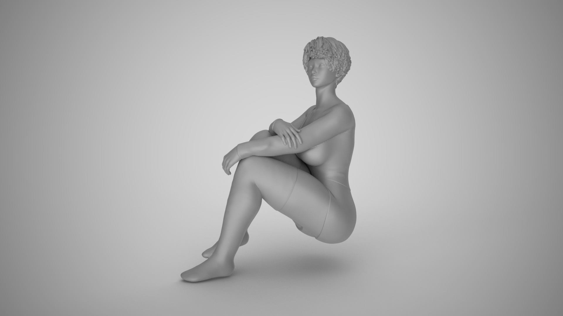 Girl Sitting on the Stairs 3D print model_2