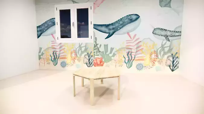 Table hexagone en bois claire pour enfant 3D model