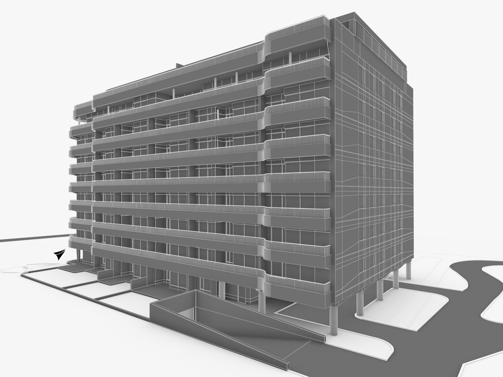 Modern Apartment Building 04 Low-poly 3D model_10