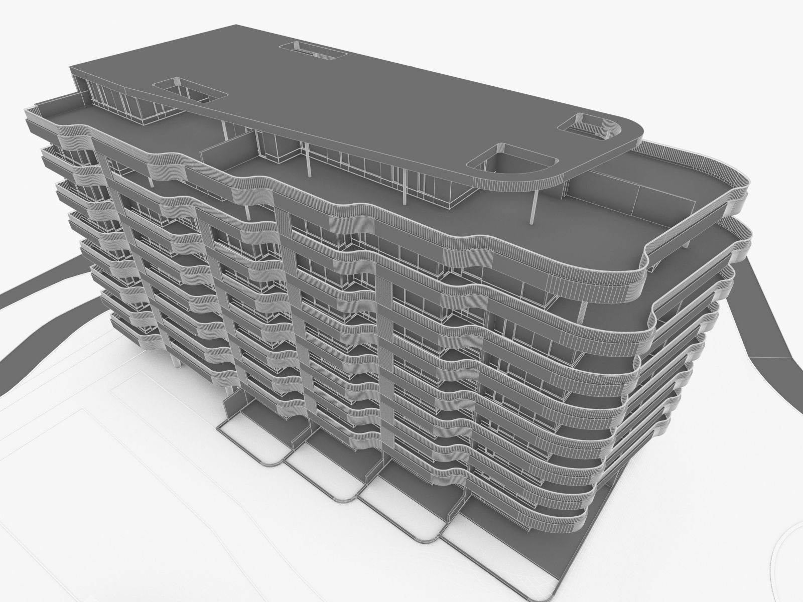 Modern Apartment Building 04 Low-poly 3D model_16