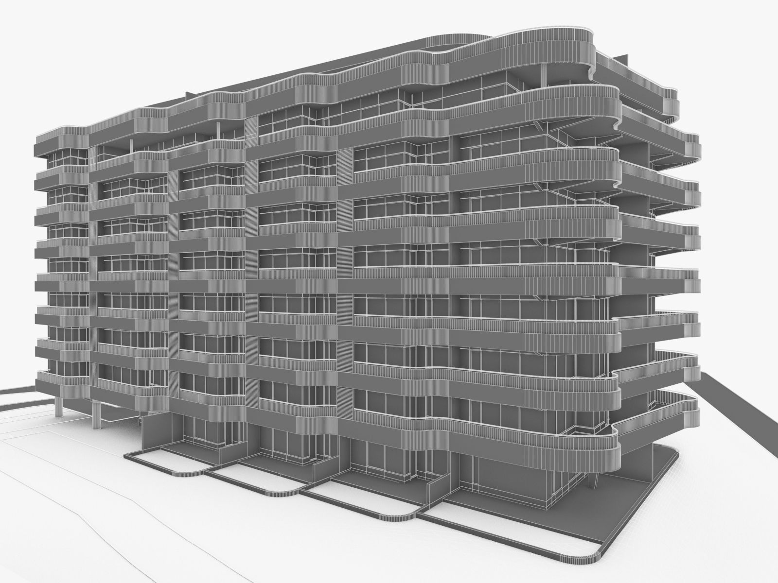 Modern Apartment Building 04 Low-poly 3D model_9