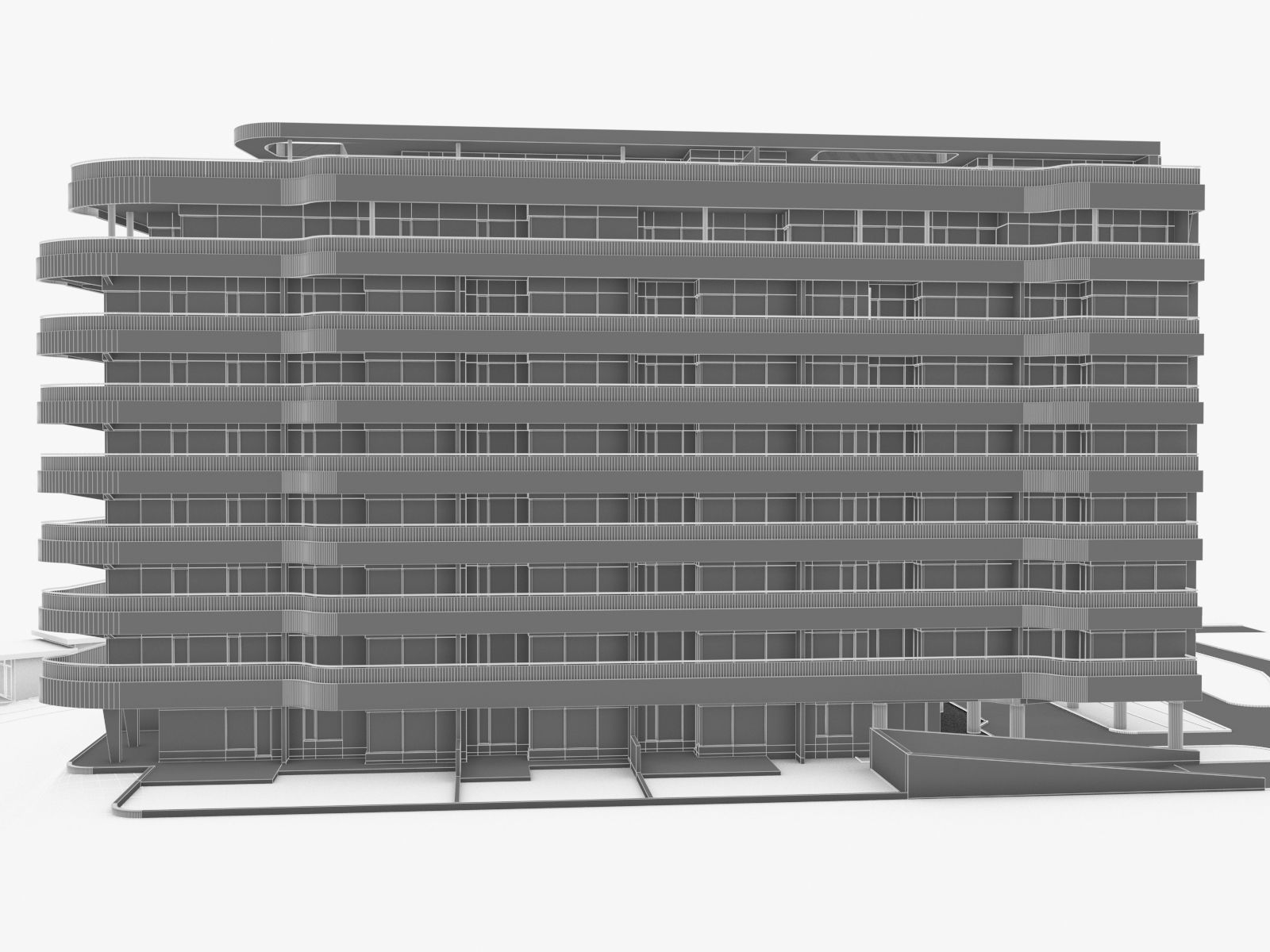 Modern Apartment Building 04 Low-poly 3D model_11